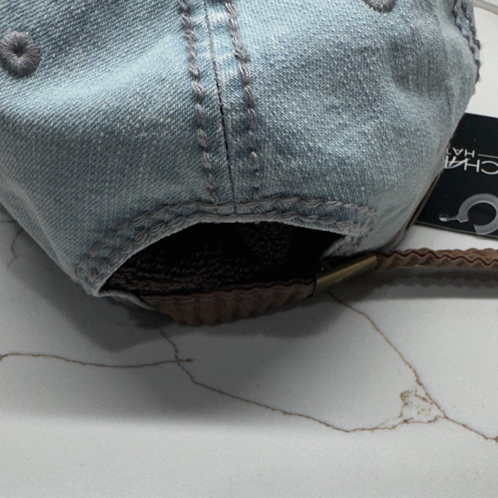 Chapel Hats Embellished Denim and Tan Cap NWT - Picture 8 of 11